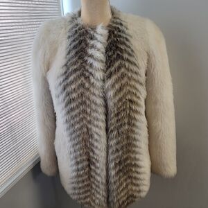 Vintage Faux Fur Coat Jacket FURAGEOUS Lined Size XS/S USA Union White Brown
